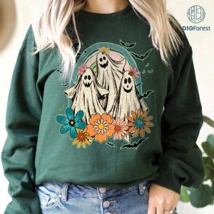 Cute Floral Ghost Shirt, Cute Floral Ghost Png, Boo Png, Retro Halloween Png, Halloween Sublimation, Kid Shirt Design, Spooky Halloween Png, Fall Sublimation Design