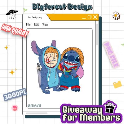 Chucky and Stitch PNG – Child’s Play Horror Crossover, Halloween Shirt Design, Killer Characters PNG, Spooky Movie Clipart