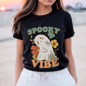 Disney Retro Halloween Ghost Spooky Vibe Shirt Design, Floral Ghost Halloween PNG, Cute Ghost Halloween, Spooky Vibe Halloween png