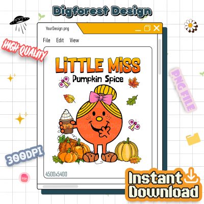 Little Miss Halloween PNG – Pumpkin Spice, Funny Spooky Girl Graphic Design, Vintage Groovy Halloween PNG