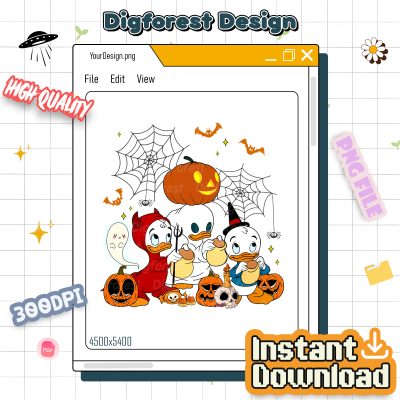 Disney Retro Huey Dewey Louie Halloween PNG – Donald Duck Trick or Treat, Not So Scary Halloween Party PNG