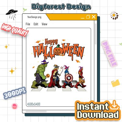 Avengers Superhero Halloween PNG – Iron Man, Captain America, Thor, Hulk, Abbey Road Halloween Shirt PNG