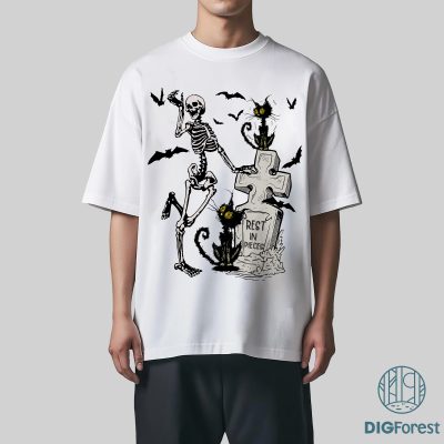 Skeletons Black Cat Halloween PNG – Dancing Skeletons, Rest In Pieces, Silly Symphony Halloween PNG Download