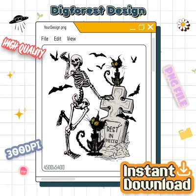 Skeletons Black Cat Halloween PNG – Dancing Skeletons, Rest In Pieces, Silly Symphony Halloween PNG Download