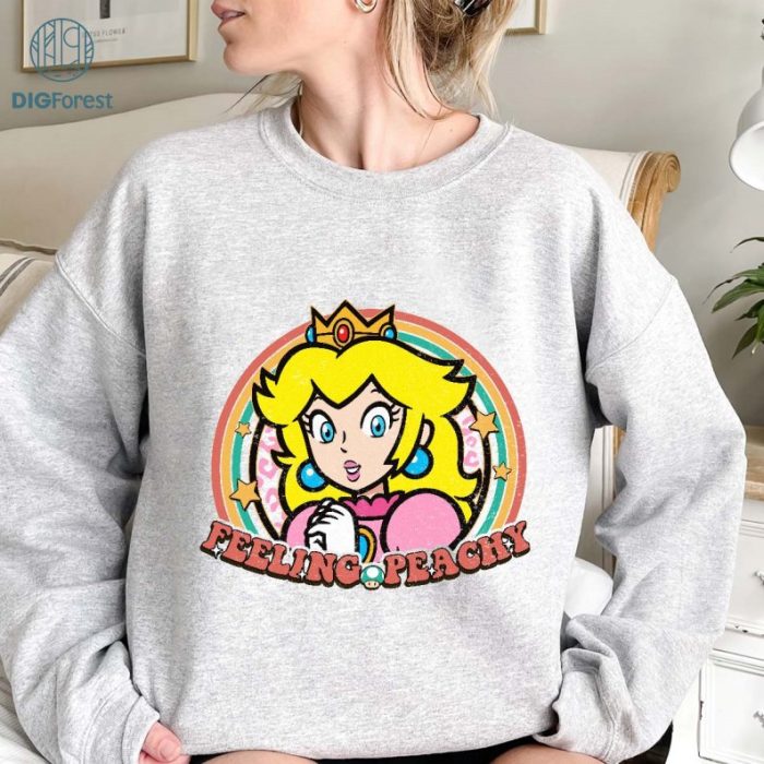 Retro Princess Peach Mario Feeling Peachy Shirt, Super Mario Png , Princess Peach Mario Png , Princess Peach Birthday, Girl Birthday Shirt, Instant Download