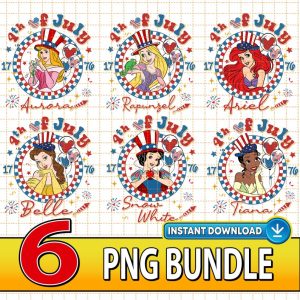 Disney Princess 4th Of July Instant Download | 4th Of July Matching PNG Bundle | Ariel Belle 4th Of July | Independence Day | Princess America