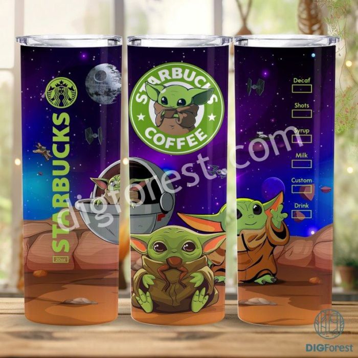 Baby Yoda Coffee 20 oz Skinny Tumbler Sublimation Design | 101 Dalmatians Straight & Tapered Tumbler Wrap | Instant Digital Download