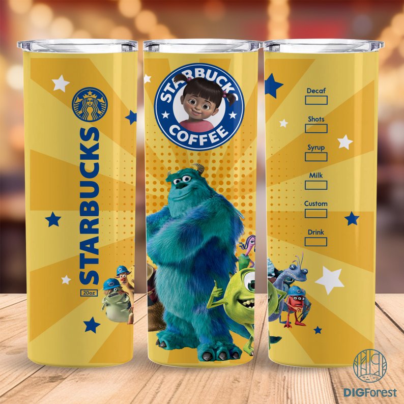 Diseny Monster Inc Coffee 20 oz Skinny Tumbler Sublimation Design | Mike And Sulley Straight & Tapered Tumbler Wrap | Instant Digital Download