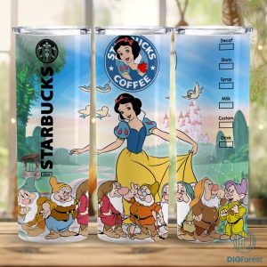 Disney Snow White Coffee 20 oz Skinny Tumbler Sublimation Design | Seven Dwarfs Straight & Tapered Tumbler Wrap | Instant Digital Download