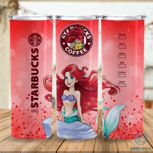 Disney Ariel Princess Coffee 20 oz Skinny Tumbler Sublimation Design | Little Mermaid Straight & Tapered Tumbler Wrap | Instant Digital Download