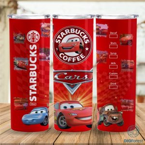 Disney Cars Movie Coffee 20 oz Skinny Tumbler Sublimation Design | Lightning McQueen Straight & Tapered Tumbler Wrap | Instant Digital Download