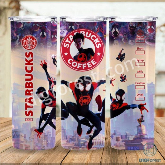 Spider Man Coffee 20 oz Skinny Tumbler Sublimation Design | Miles Morales Straight & Tapered Tumbler Wrap | Instant Digital Download