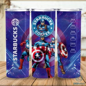 Captain America Coffee 20 oz Skinny Tumbler Sublimation Design | Superhero Straight & Tapered Tumbler Wrap | Instant Digital Download