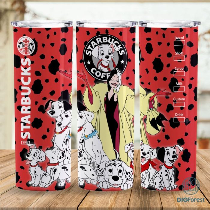 Disney 101 Dalmatians Coffee 20 oz Skinny Tumbler Sublimation Design | 101 Dalmatians Straight & Tapered Tumbler Wrap | Instant Digital Download