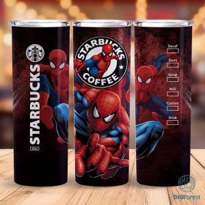Spider Man Coffee 20 oz Skinny Tumbler Sublimation Design | Superhero Straight & Tapered Tumbler Wrap | Instant Digital Download