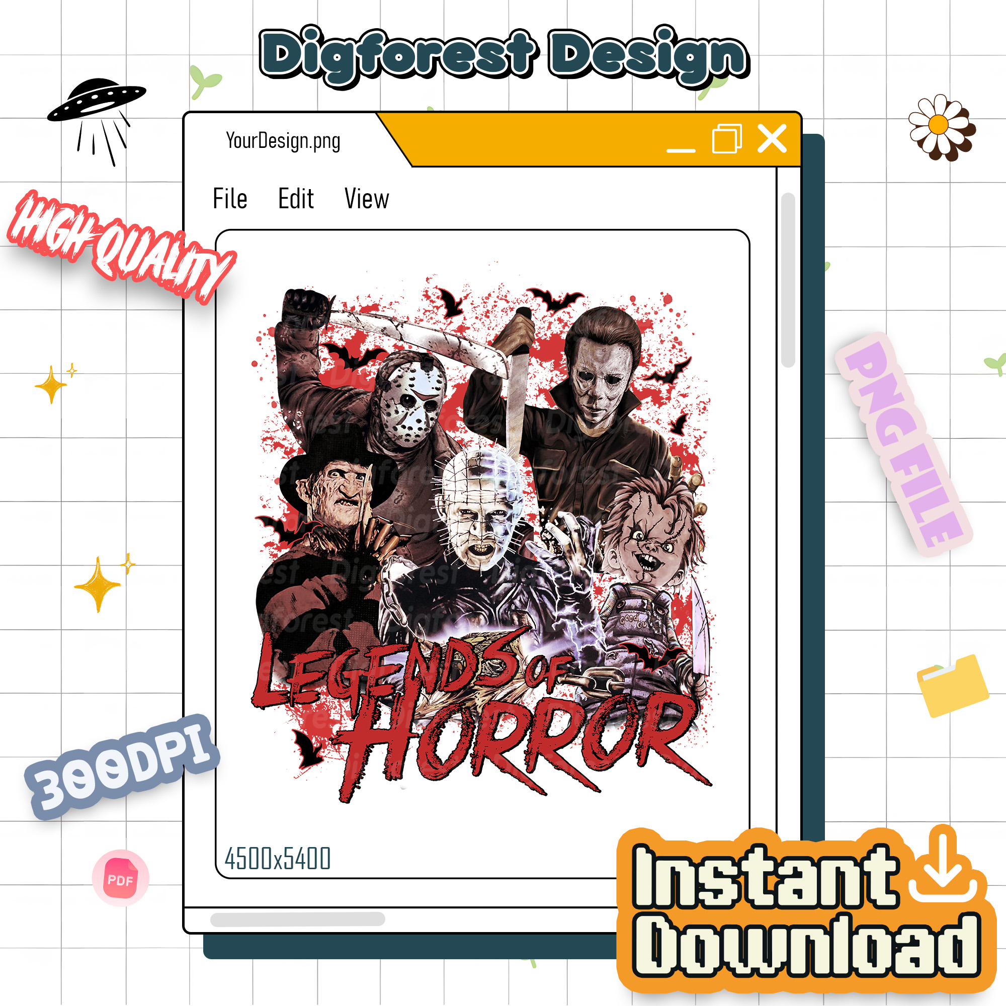 Horror Movies Character PNG, Michael Myers Scream Jason PNG, Halloween Shirt Sublimation Design