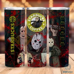 Jason Voorhees Coffee 20 oz Skinny Tumbler Sublimation Design | Horror Halloween Straight & Tapered Tumbler Wrap | Instant Digital Download