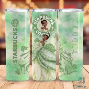 Disney Tiana Princess Coffee 20 oz Skinny Tumbler Sublimation Design | Princess the Frog Straight & Tapered Tumbler Wrap | Instant Digital Download