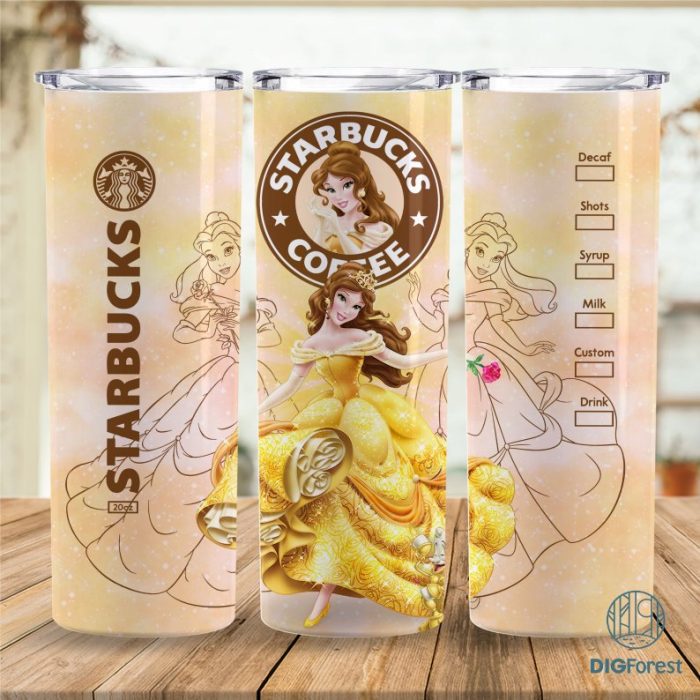 Disney Belle Princess Coffee 20oz Skinny Tumbler Sublimation Design | Beauty the Beast Straight & Tapered Tumbler Wrap | Instant Digital Download