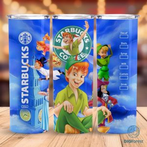 Disney Peter Pan Coffee 20 oz Skinny Tumbler Sublimation Design | Peter Pan Straight & Tapered Tumbler Wrap | Instant Digital Download