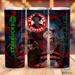 Freddy Krueger Coffee 20 oz Skinny Tumbler Sublimation Design | Horror Halloween Straight & Tapered Tumbler Wrap | Instant Digital Download