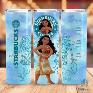 Disney Moana Princess Coffee 20 oz Skinny Tumbler Sublimation Design | Moana Straight & Tapered Tumbler Wrap | Instant Digital Download