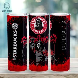 Ghost Face Coffee 20 oz Skinny Tumbler Sublimation Design | Scream Horror Straight & Tapered Tumbler Wrap | Instant Digital Download