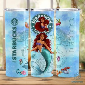 Disney Little Mermaid Coffee 20 oz Skinny Tumbler Sublimation Design | Ariel Straight & Tapered Tumbler Wrap | Instant Digital Download