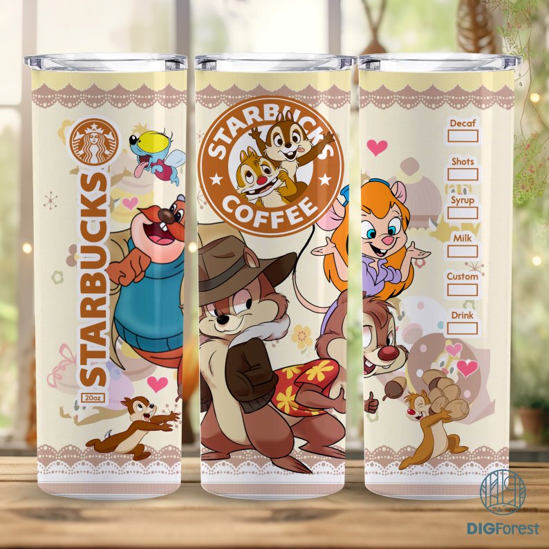 Disney Chip And Dale Coffee 20 oz Skinny Tumbler Sublimation Design | Doubley Trouble Straight & Tapered Tumbler Wrap | Instant Digital Download