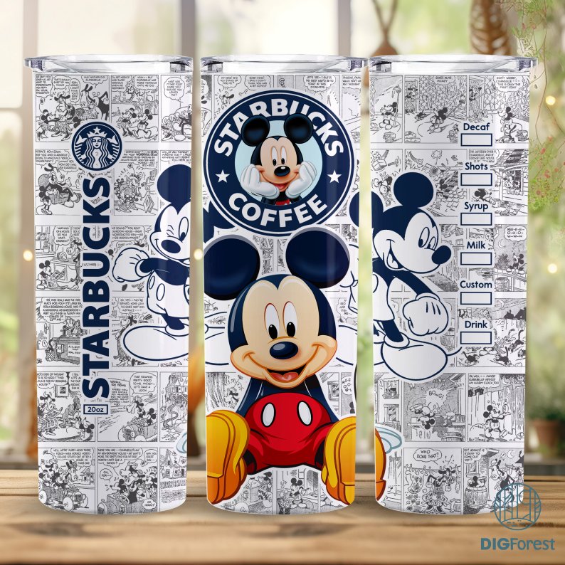 Disney Mickey Mouse Coffee 20 oz Skinny Tumbler Sublimation Design | Mickey And Friends Straight & Tapered Tumbler Wrap | Instant Digital Download