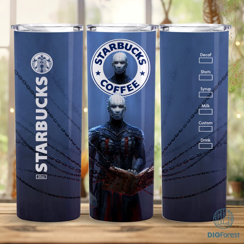 Pinhead Coffee 20 oz Skinny Tumbler Sublimation Design | Horror Halloween Straight & Tapered Tumbler Wrap | Instant Digital Download