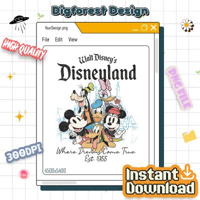 Disney Where Dreams Come True PNG – Disneyland Est 1955 California Trip, Mickey & Friends Sublimation Design