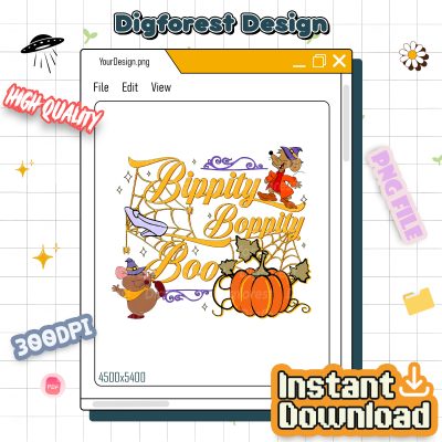 Bibbidi Bobbidi Boo Halloween PNG – Jaq and Gus, Mickey Pumpkin, Disneyland Halloween Top PNG