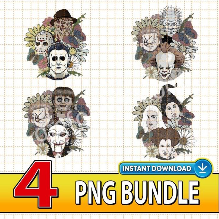 Halloween Floral | Horror Png Bundle | Digital Download Horror Movie Florals | Horror Movie png | Horror Characters | Sublimation Transfer