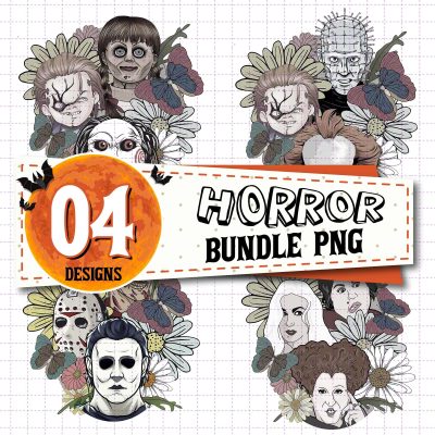 Halloween Floral Horror PNG – Horror Movie Florals PNG, Horror Characters PNG, Digital Download PNG, Sublimation Transfer PNG