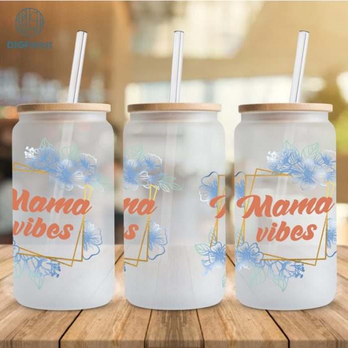 Mama Vibes 16 Oz Glass Can Wrap | 16oz Libbey Glass Can Wrap | Iced Coffee Glass | Soda Can Glass | Mama Glass Can | Mama Glass Can