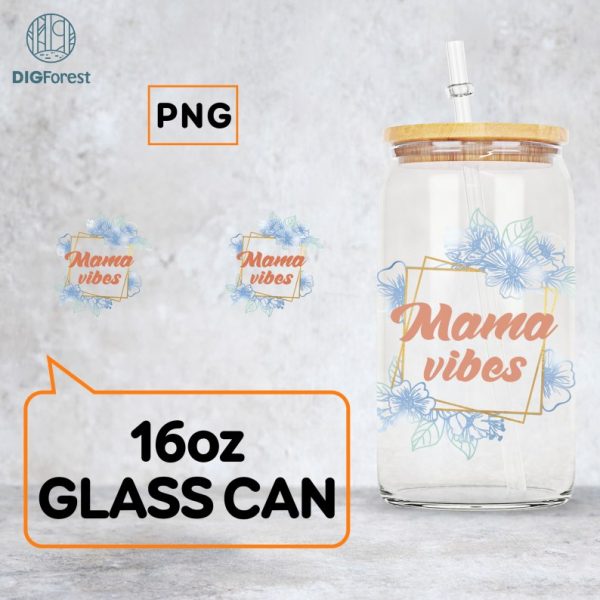 Mama Vibes 16 Oz Glass Can Wrap | 16oz Libbey Glass Can Wrap | Iced Coffee Glass | Soda Can Glass | Mama Glass Can | Mama Glass Can