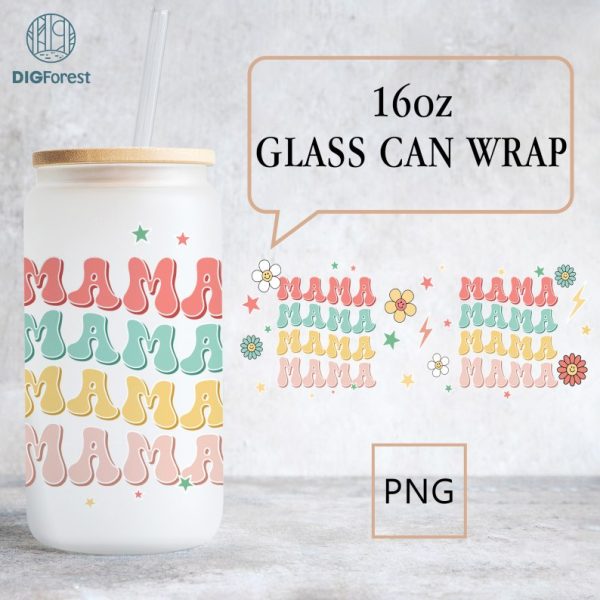 Glass Can Wrap 16oz PNG | Mama Can Glass Wrap | Mama Glass Can Wrap | Instant Download | Gift For Mother | 16oz Libbey Glass Can Wrap
