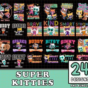 SuperKitties 24 Design Bundle Png | SuperKitties Png | Super Cat Png | Ginny, Sparks, Buddy and Bitsy Png | Super Kitties Digital Download