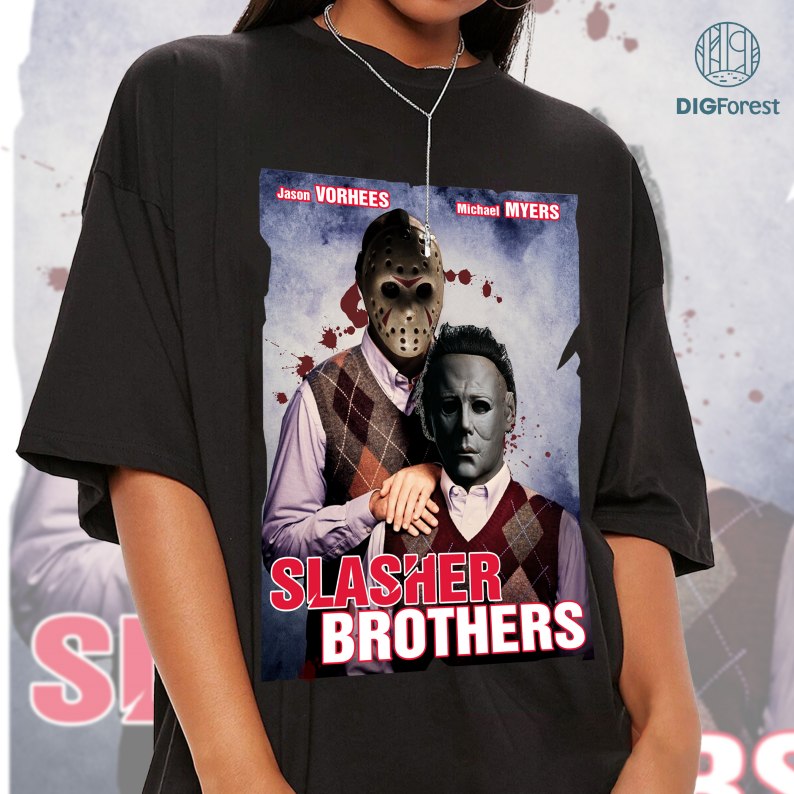 Michael Myers & Jason Voorhees Slasher Brothers Shirt, Horror Killer Halloween Shirt, Friday the 13th, Horror Character Shirt, Horror Movie