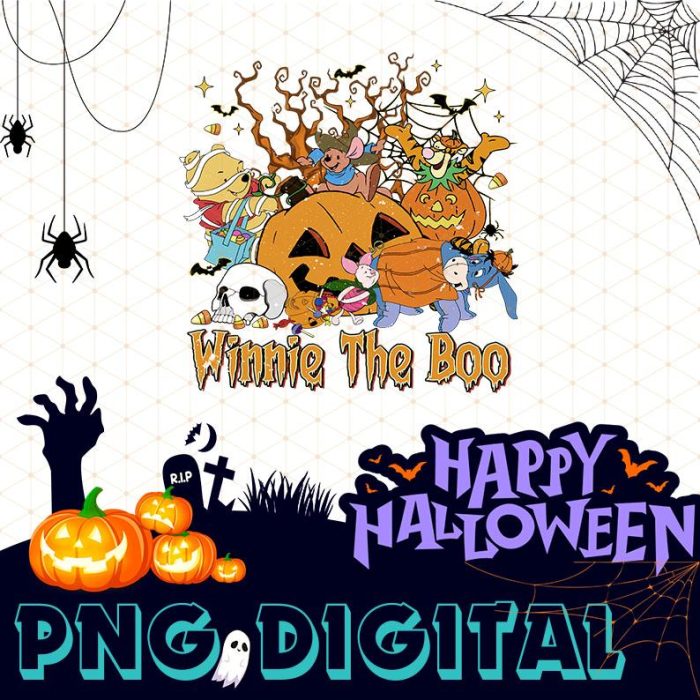 Disney Vintage Winnie The Pooh Halloween Png, Pooh And Friends Halloween PNG, Trick Or Treat, Spooky Season Halloween Sublimation Design