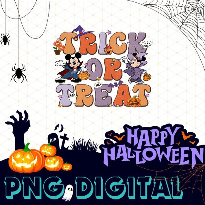 Disney Halloween Vintage PNG, Mickey Trick Or Treat PNG, Halloween Digital Design, Trick Or Treat, Spooky PNG, Mickey Boo Vintage Instant Download