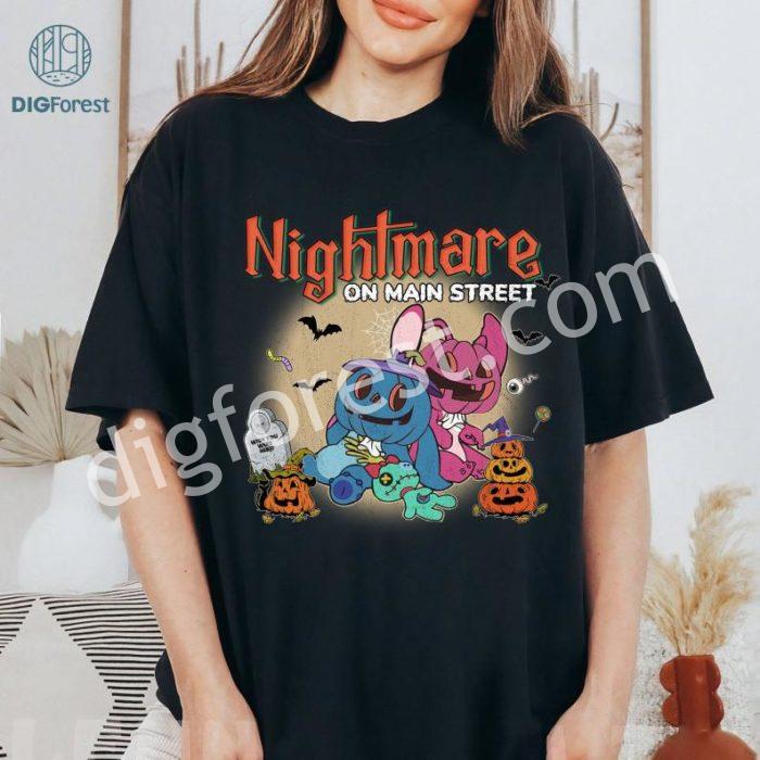 Disney Stitch and Angel Nightmare On Main Street Png | Spooky Vibes Png | Trick Or Treat| Fall Png |Halloween Party | Halloween Masquerade |Boo Png