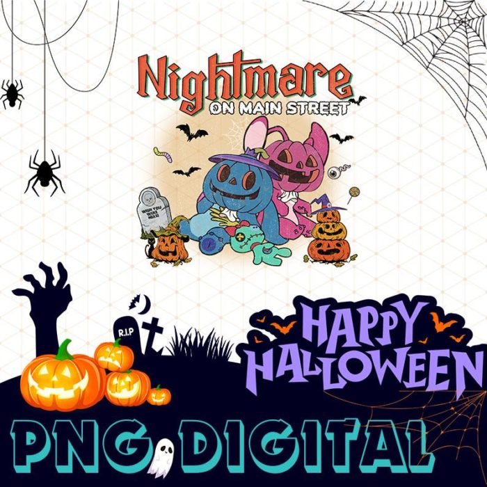 Disney Stitch and Angel Nightmare On Main Street Png | Spooky Vibes Png | Trick Or Treat| Fall Png |Halloween Party | Halloween Masquerade |Boo Png