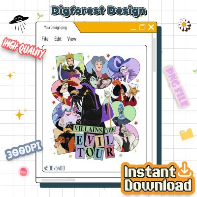 Disney Villains Eras Tour PNG, Evil Tour Digital Design, Villains Princess Midnights Style