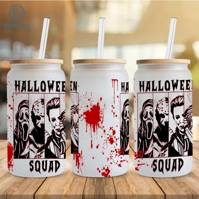 Glass Can Wrap Png, Halloween Horror Squad, Halloween Horror Movie Characters 16oz Libbey Glass Can Wrap, Horror Friends PNG, Michael Myers