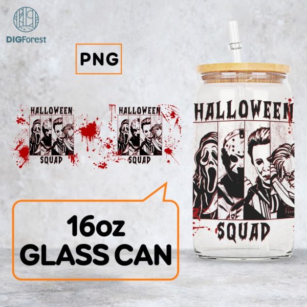 Glass Can Wrap Png, Halloween Horror Squad, Halloween Horror Movie Characters 16oz Libbey Glass Can Wrap, Horror Friends PNG, Michael Myers