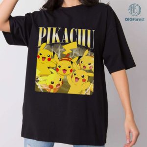 Pikachu Vintage Graphic Shirt, Pikachu Vintage Graphic PNG File, Pocket Monster Homage TV Shirt, Pikachu Bootleg Rap Shirt, Sublimation Designs, Instant Download
