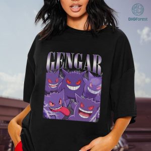 Gengar Vintage Graphic Shirt, Gengar Vintage Graphic PNG File, Pocket Monster Homage TV Shirt, Gengar Bootleg Rap Shirt, Sublimation Designs, Instant Download