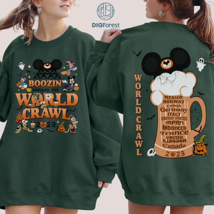 Disney 2-Sided Boozin' Around The World Crawl Halloween Png, Mickey & Friends Halloween Png, Epcot Drinking Around The World Halloween Png